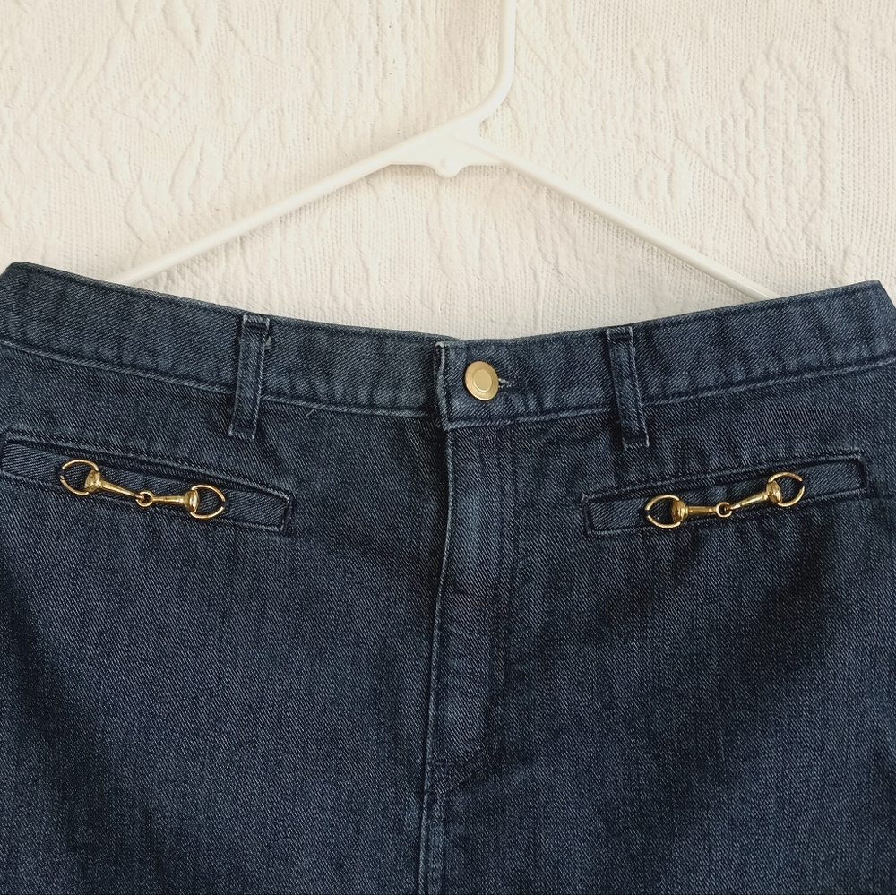 George Denim Midi Skirt gold Chain Accent Knee Length Dark Wash Y2K Pockets 12 - Picture 2 of 11